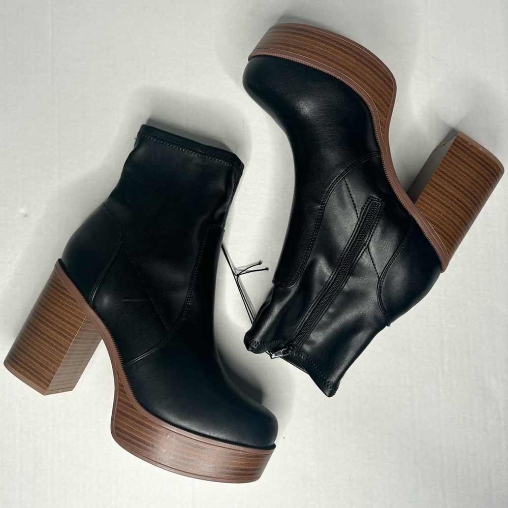 Black Ankle Booties with Brown Platform